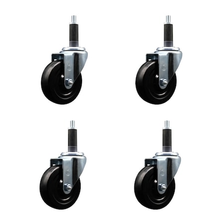 Service Caster 4'' SS Soft Rubber Wheel Swivel 1'' Expanding Stem Caster Set, 4PK SCC-SSEX20S414-SRS-1-4
